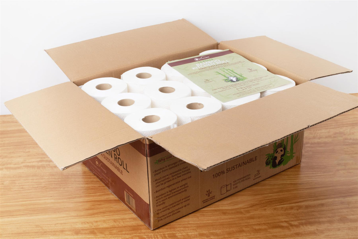 Bamboo Kitchen Roll Towels — 12-Pack, Eco-Friendly, Super Absorbent, 1200 Sheets