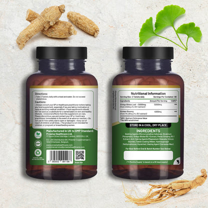 Prowise Ginkgo Biloba & Korean Ginseng Tablets 16,000mg Vegan (180)