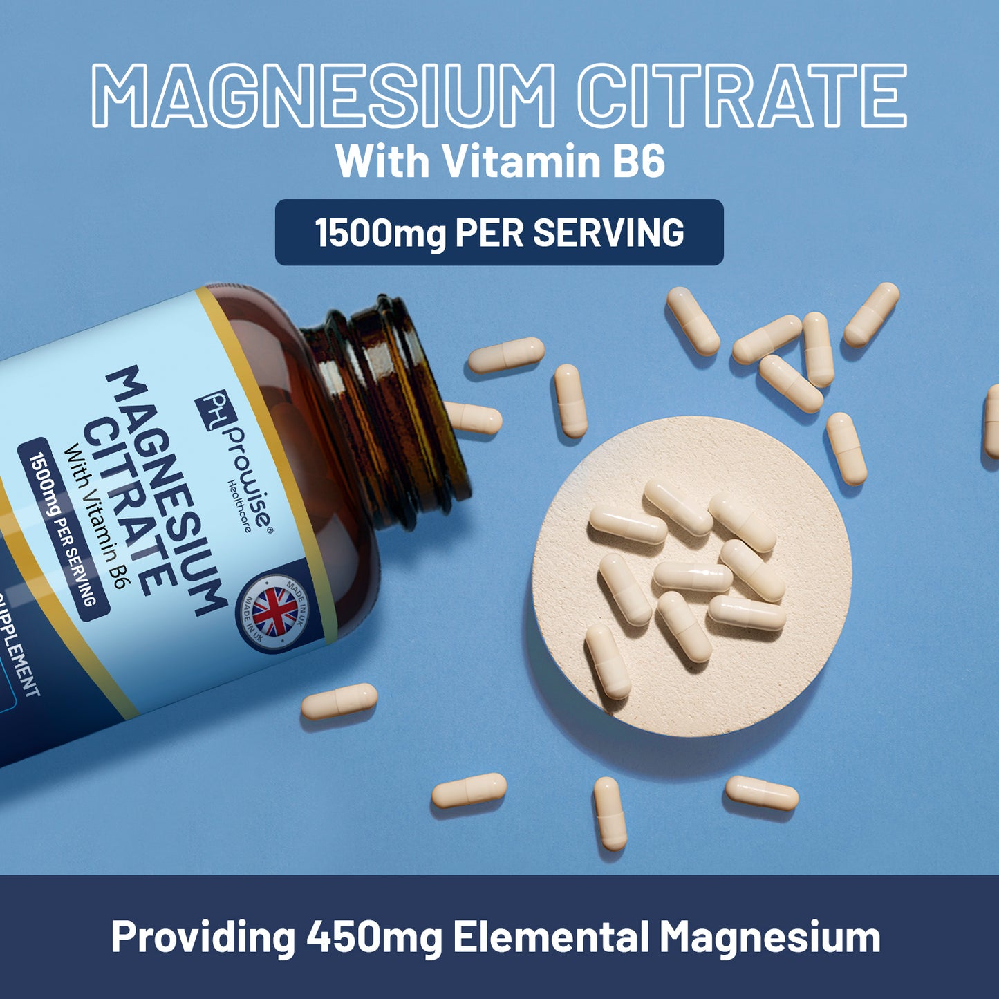Magnesium Citrate 1500mg Capsules with Vitamin B6 | 120 Vegan Tablets