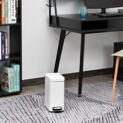 5L Rectangular Steel Pedal Bin — White, Removable Inner Bucket, Anti-Slip Base