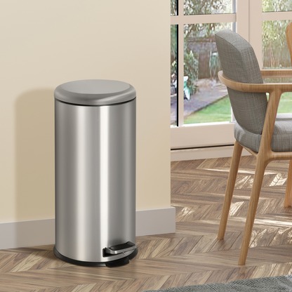 30L Stainless Steel Pedal Bin — Removable Inner Bucket, Black & Silver