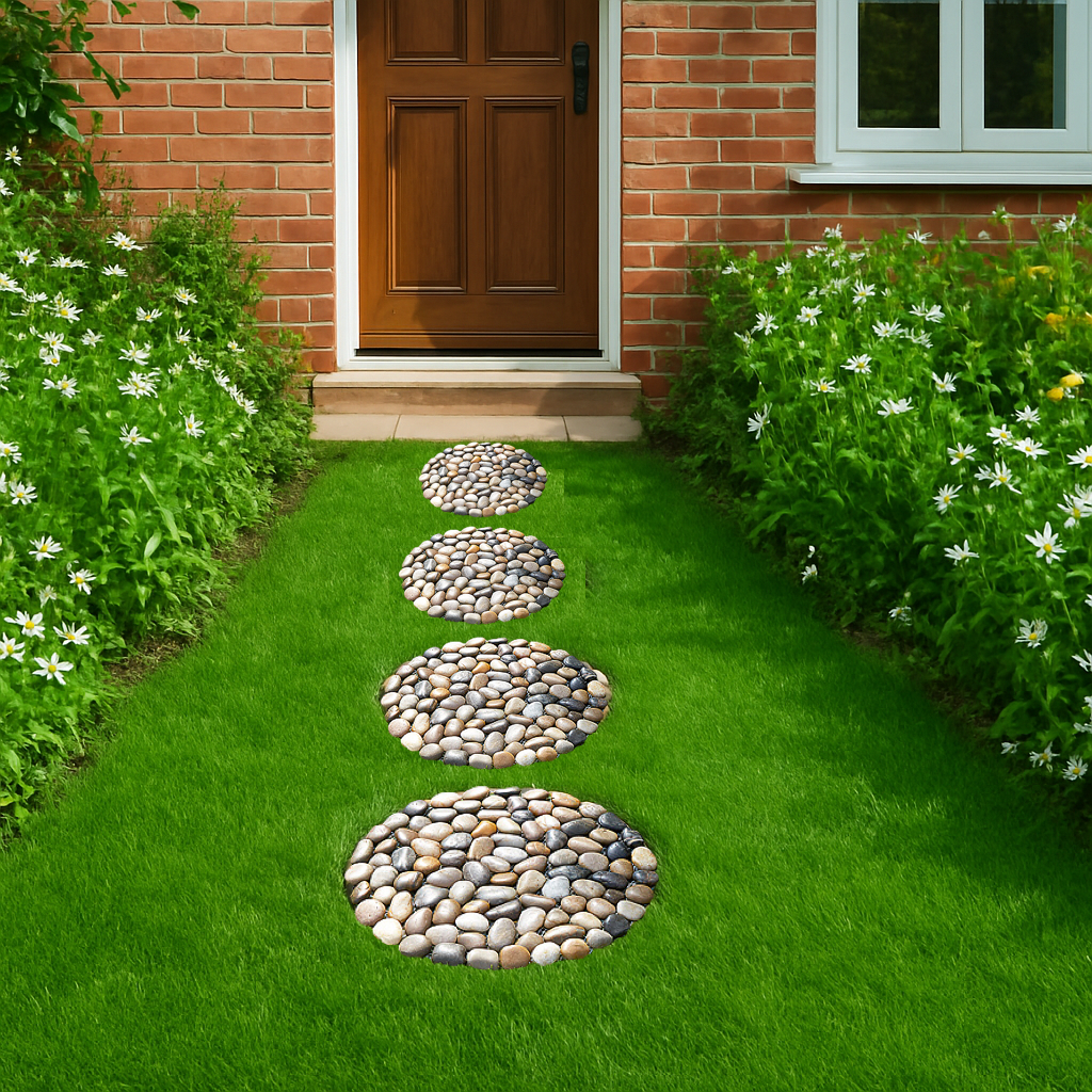 River Rock Round Stepping Stone Set of 2 for Natural Garden Path