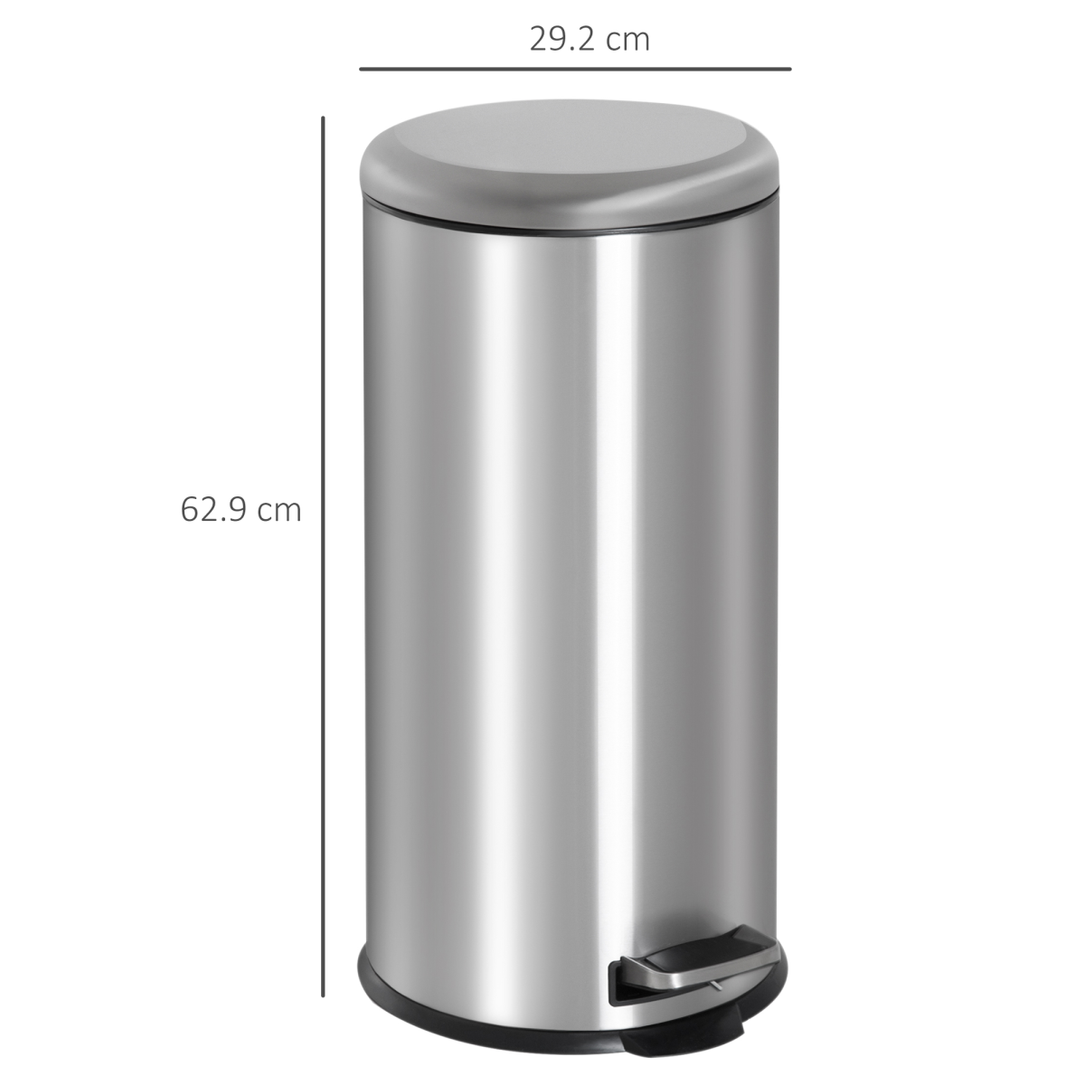 30L Stainless Steel Pedal Bin — Removable Inner Bucket, Black & Silver