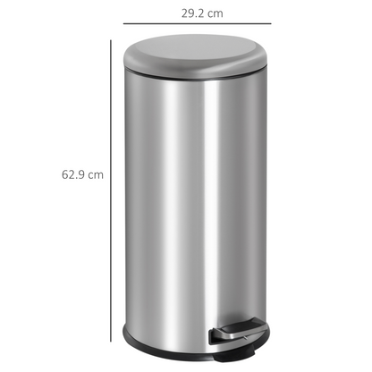 30L Stainless Steel Pedal Bin — Removable Inner Bucket, Black & Silver