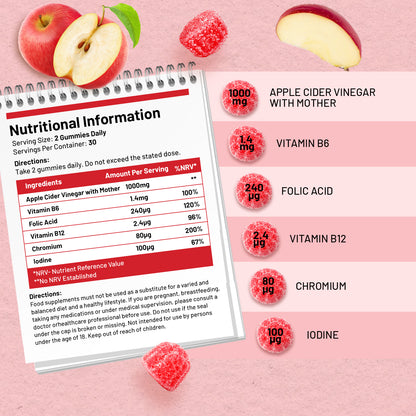 Apple Cider Vinegar Gummies with The Mother 1000mg (60) | Vegan