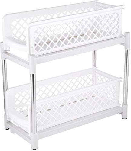 2 Tier Sliding Under Sink Organiser - Pull Out Kitchen Cupboard Basket Drawers - Plastic Space Saving Storage Rack for Bathroom & Laundry