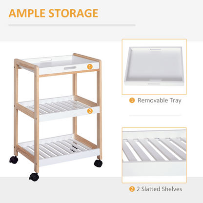 Bamboo & MDF Kitchen Trolley with 3 Shelves — 74.5cm, Rolling Storage Cart