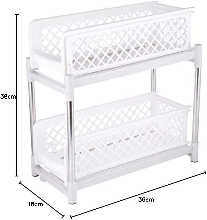 2 Tier Sliding Under Sink Organiser - Pull Out Kitchen Cupboard Basket Drawers - Plastic Space Saving Storage Rack for Bathroom & Laundry