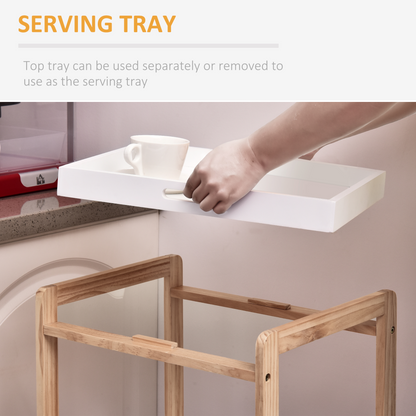 Bamboo & MDF Kitchen Trolley with 3 Shelves — 74.5cm, Rolling Storage Cart