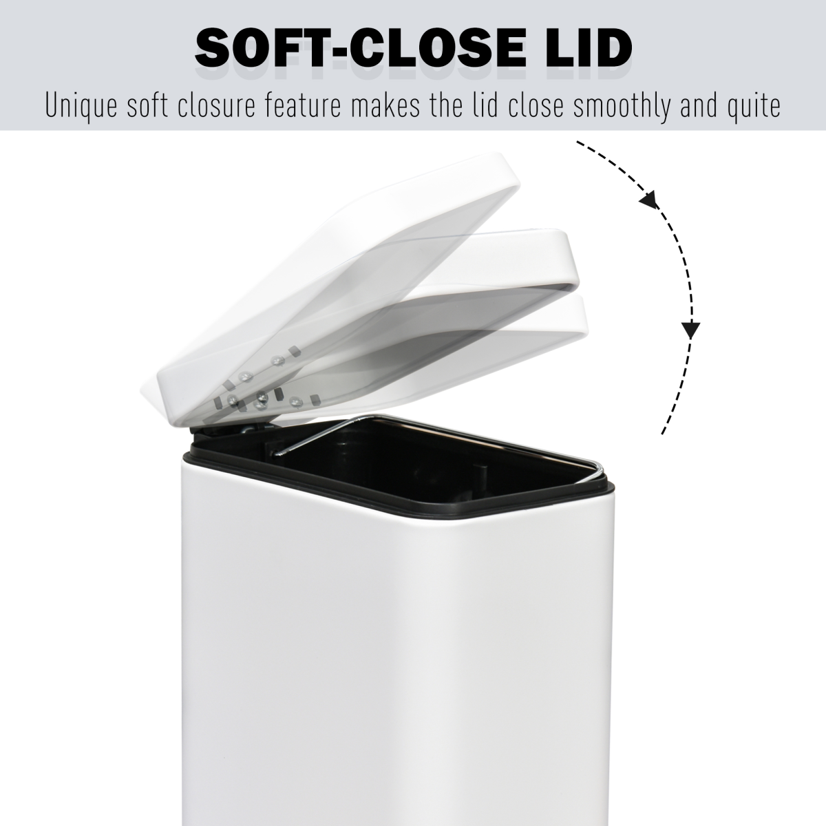 5L Rectangular Steel Pedal Bin — White, Removable Inner Bucket, Anti-Slip Base