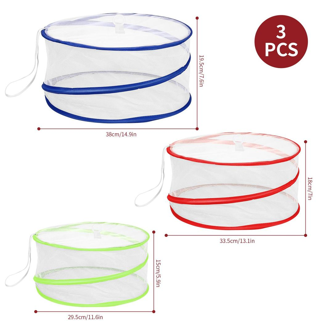 Set of 3 Pop-Up Food Covers — Reusable Mesh Bowl & Plate Covers, Collapsible