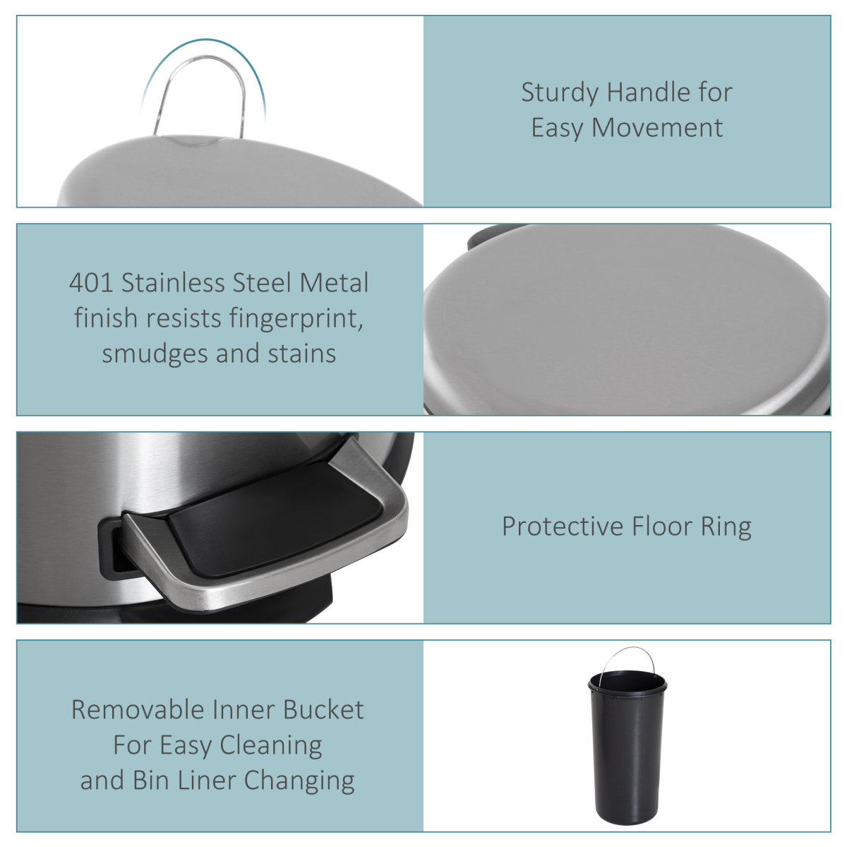 30L Stainless Steel Pedal Bin — Removable Inner Bucket, Black & Silver