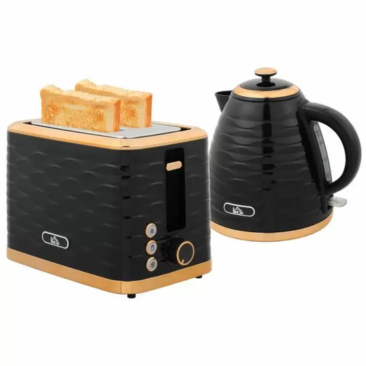 HOMCOM Kettle and Toaster Set Black 1.7L Rapid Boil Kettle 2 Slice Toaster Bundle