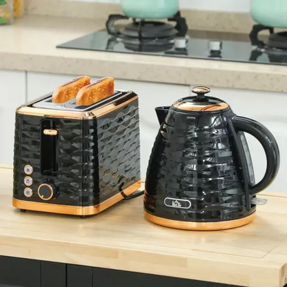 HOMCOM Kettle and Toaster Set Black 1.7L Rapid Boil Kettle 2 Slice Toaster Bundle