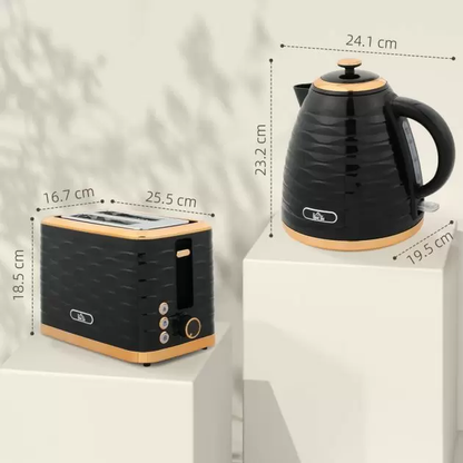 HOMCOM Kettle and Toaster Set Black 1.7L Rapid Boil Kettle 2 Slice Toaster Bundle