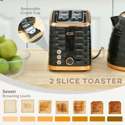 HOMCOM Kettle and Toaster Set Black 1.7L Rapid Boil Kettle 2 Slice Toaster Bundle