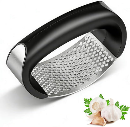 Heavy Duty Stainless Steel Garlic Crusher - Premium Manual Garlic Mincer and Chopper - Easy Squeeze Professional Kitchen Tool for Garlic & Ginger