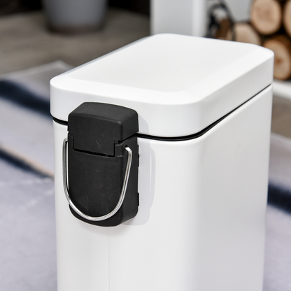 5L Rectangular Steel Pedal Bin — White, Removable Inner Bucket, Anti-Slip Base