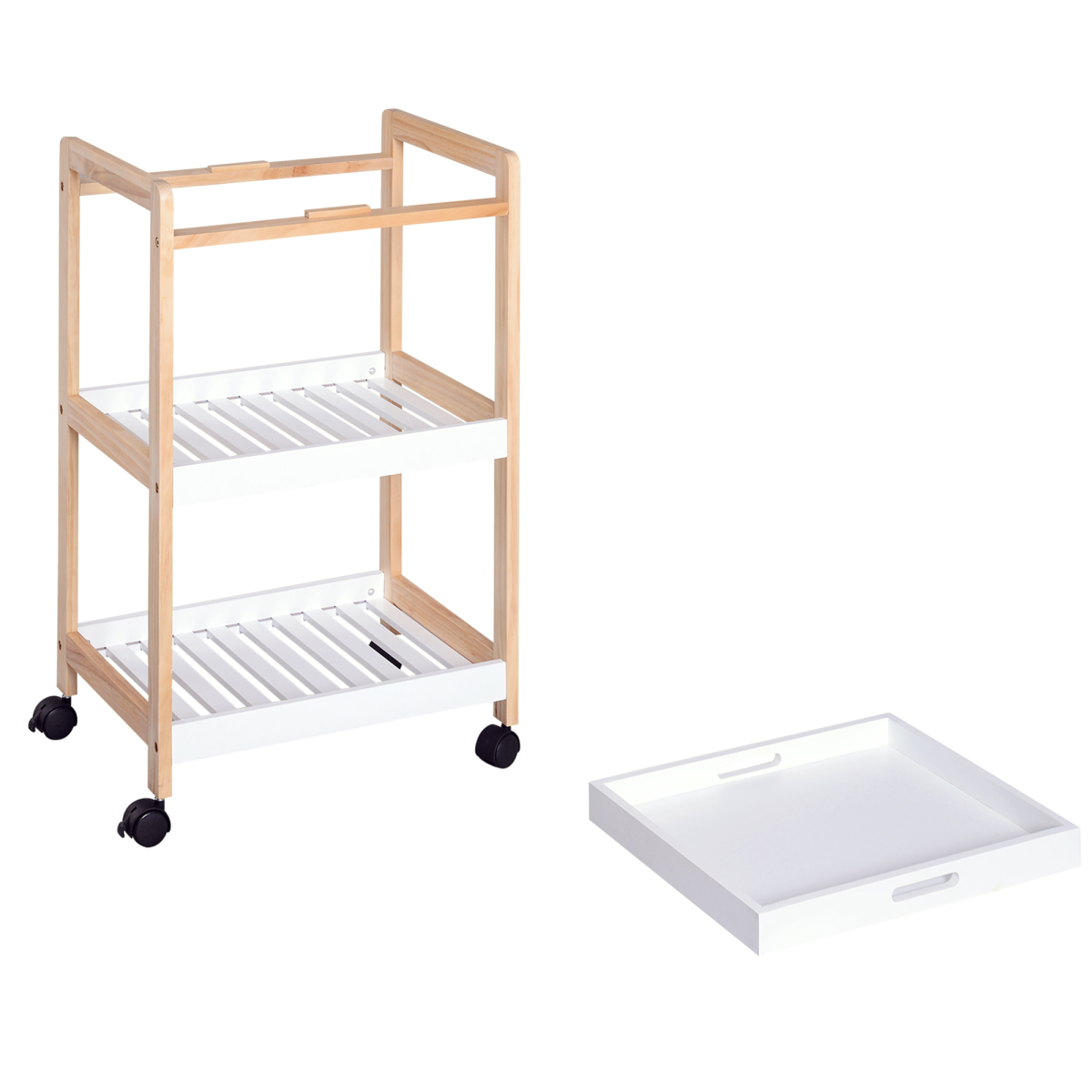 Bamboo & MDF Kitchen Trolley with 3 Shelves — 74.5cm, Rolling Storage Cart