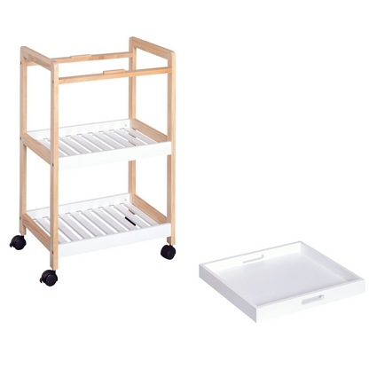 Bamboo & MDF Kitchen Trolley with 3 Shelves — 74.5cm, Rolling Storage Cart