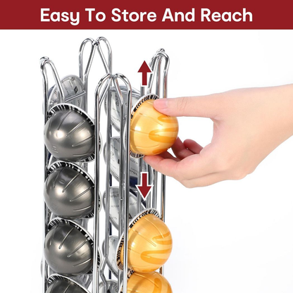 Revolving Coffee Pod Stand — 24-Capsule Holder for Vertuo, Chrome & Black
