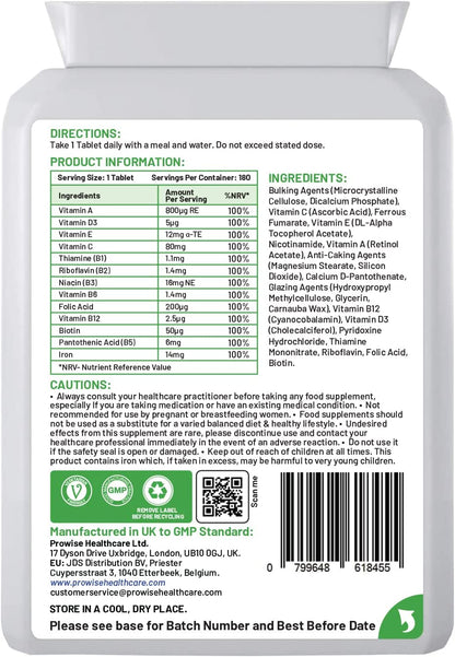 Prowise Healthcare Multivitamins & Iron+ 180 Tablets - Essential Daily Supplement