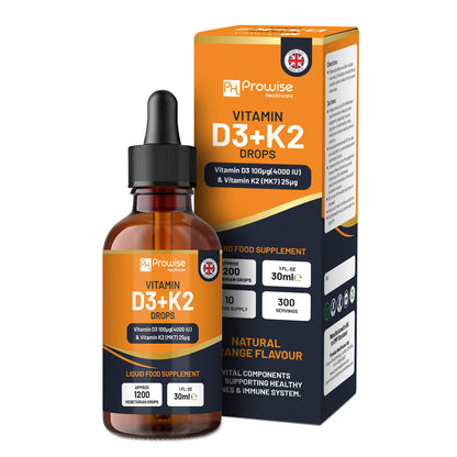 Vitamin D3 4000IU + K2 MK7 25µg Orange Liquid Drops (30ml) | High Strength