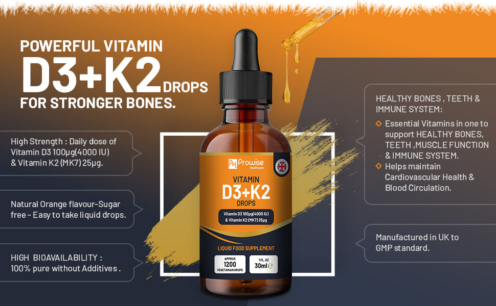 Vitamin D3 4000IU + K2 MK7 25µg Orange Liquid Drops (30ml) | High Strength