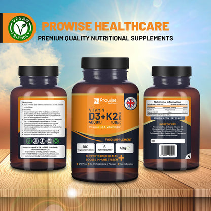 Vitamin D3 4000IU & K2 MK7 100mcg Vegetarian Tablets (180) Immune & Bone Support
