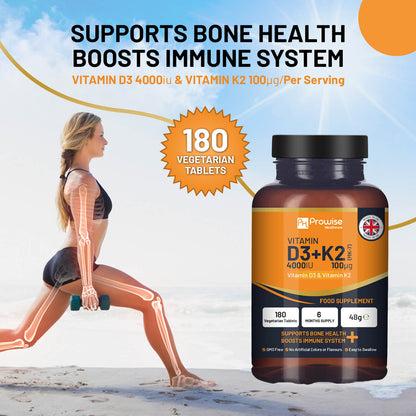 Vitamin D3 4000IU & K2 MK7 100mcg Vegetarian Tablets (180) Immune & Bone Support