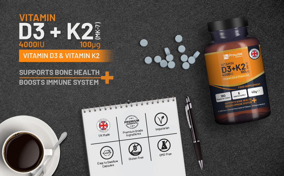 Vitamin D3 4000IU & K2 MK7 100mcg Vegetarian Tablets (180) Immune & Bone Support
