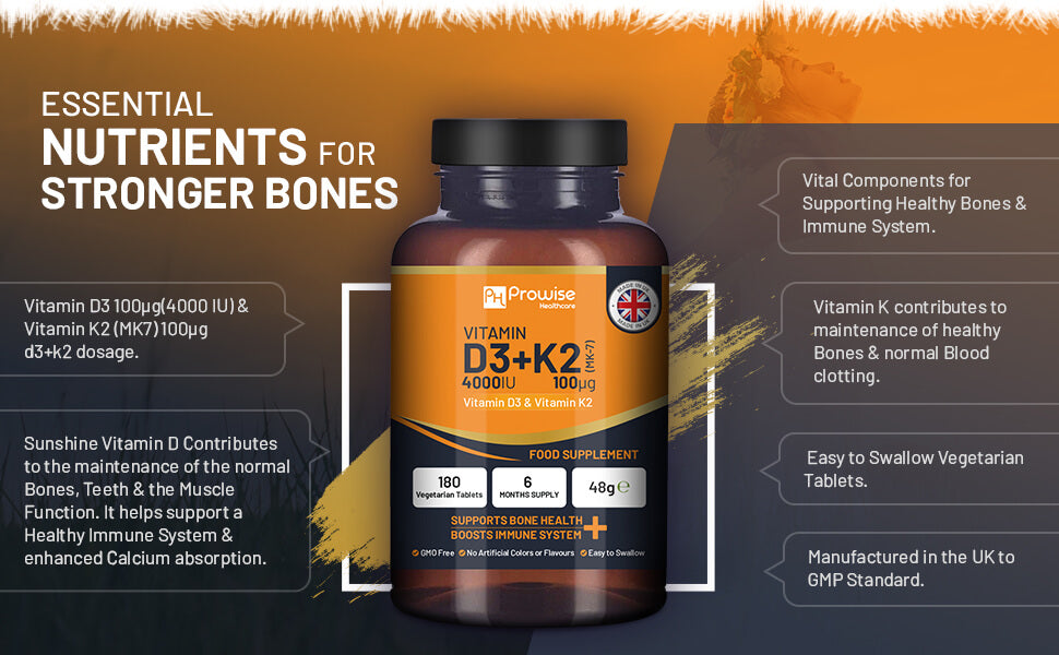 Vitamin D3 4000IU & K2 MK7 100mcg Vegetarian Tablets (180) Immune & Bone Support