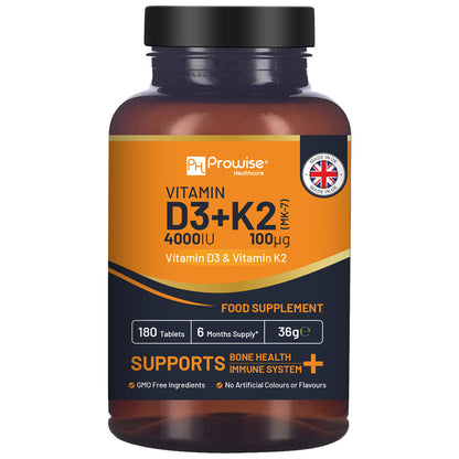 Vitamin D3 4000IU & K2 MK7 100mcg Vegetarian Tablets (180) Immune & Bone Support