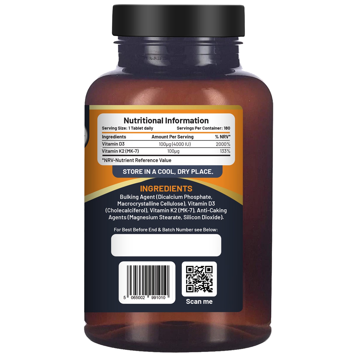 Vitamin D3 4000IU & K2 MK7 100mcg Vegetarian Tablets (180) Immune & Bone Support