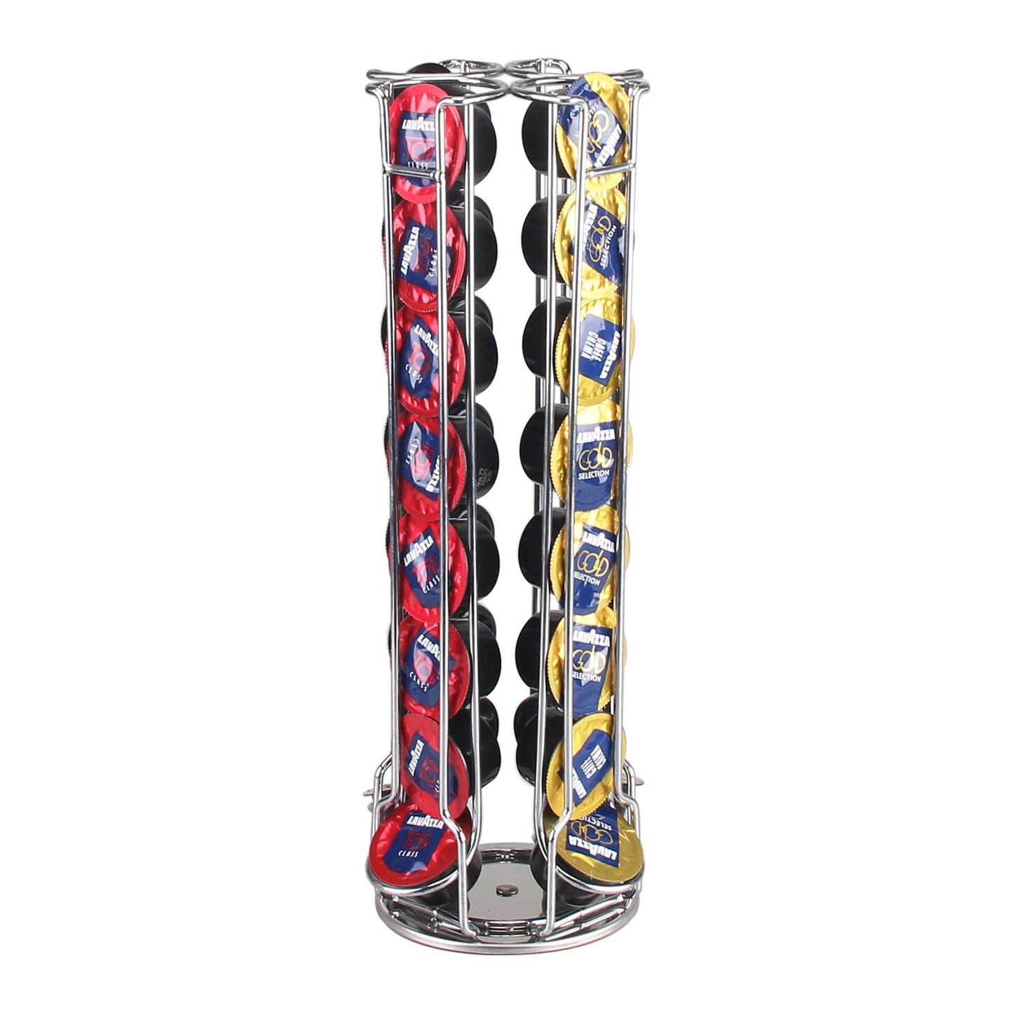 32-Capsule Revolving Coffee Pod Holder — Rotating Chrome Stand for Espresso Capsules