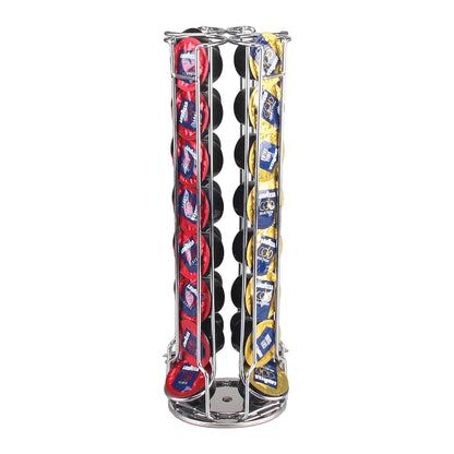 32-Capsule Revolving Coffee Pod Holder — Rotating Chrome Stand for Espresso Capsules