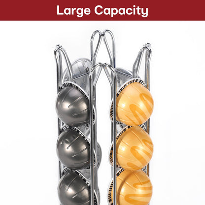 Revolving Coffee Pod Stand — 24-Capsule Holder for Vertuo, Chrome & Black