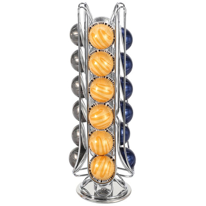 Revolving Coffee Pod Stand — 24-Capsule Holder for Vertuo, Chrome & Black