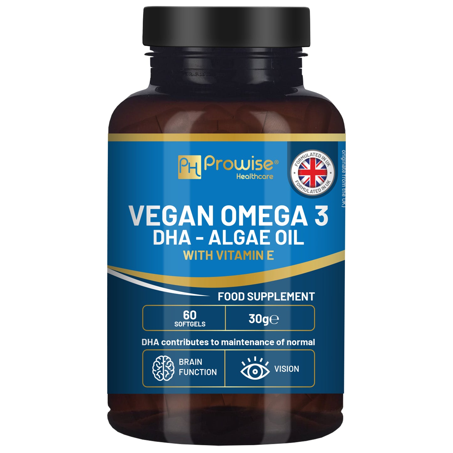 Prowise Vegan Omega-3 DHA Algae Oil, 60 Softgels with Vitamin E (400mg DHA) HTML