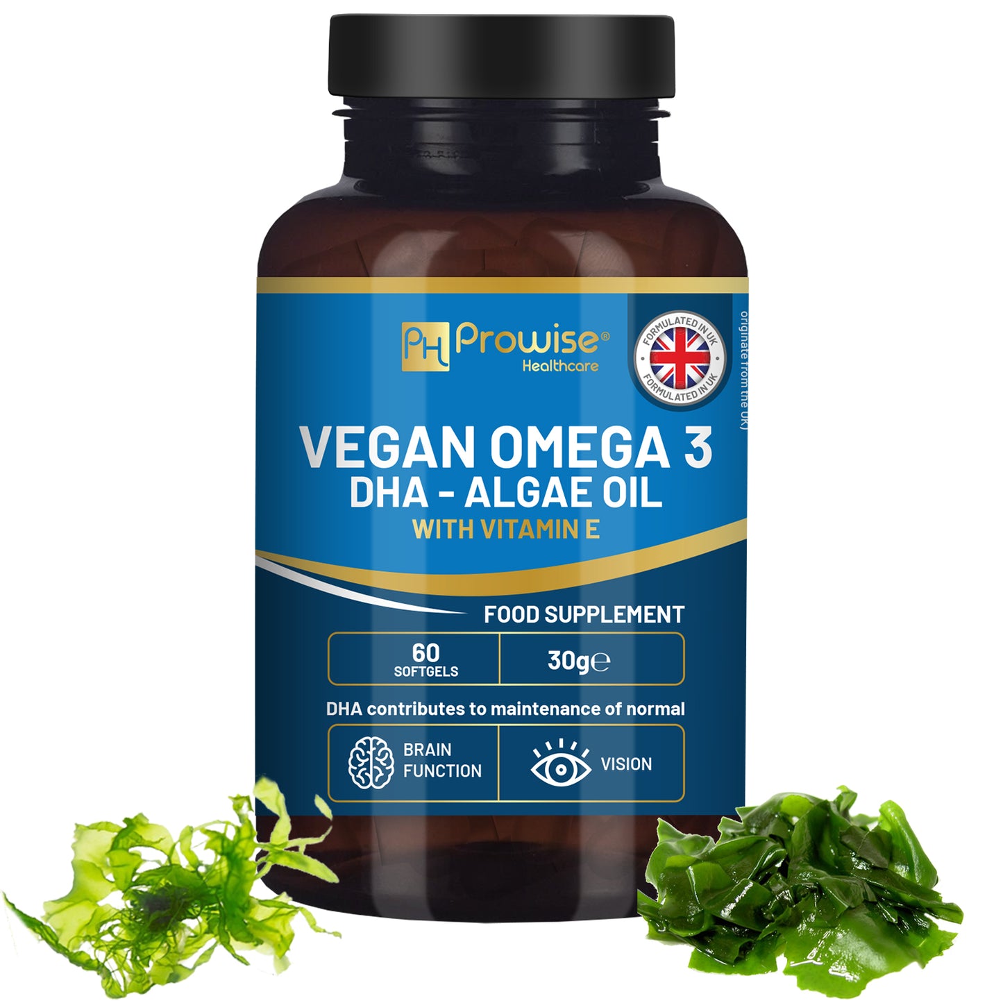 Prowise Vegan Omega-3 DHA Algae Oil, 60 Softgels with Vitamin E (400mg DHA) HTML