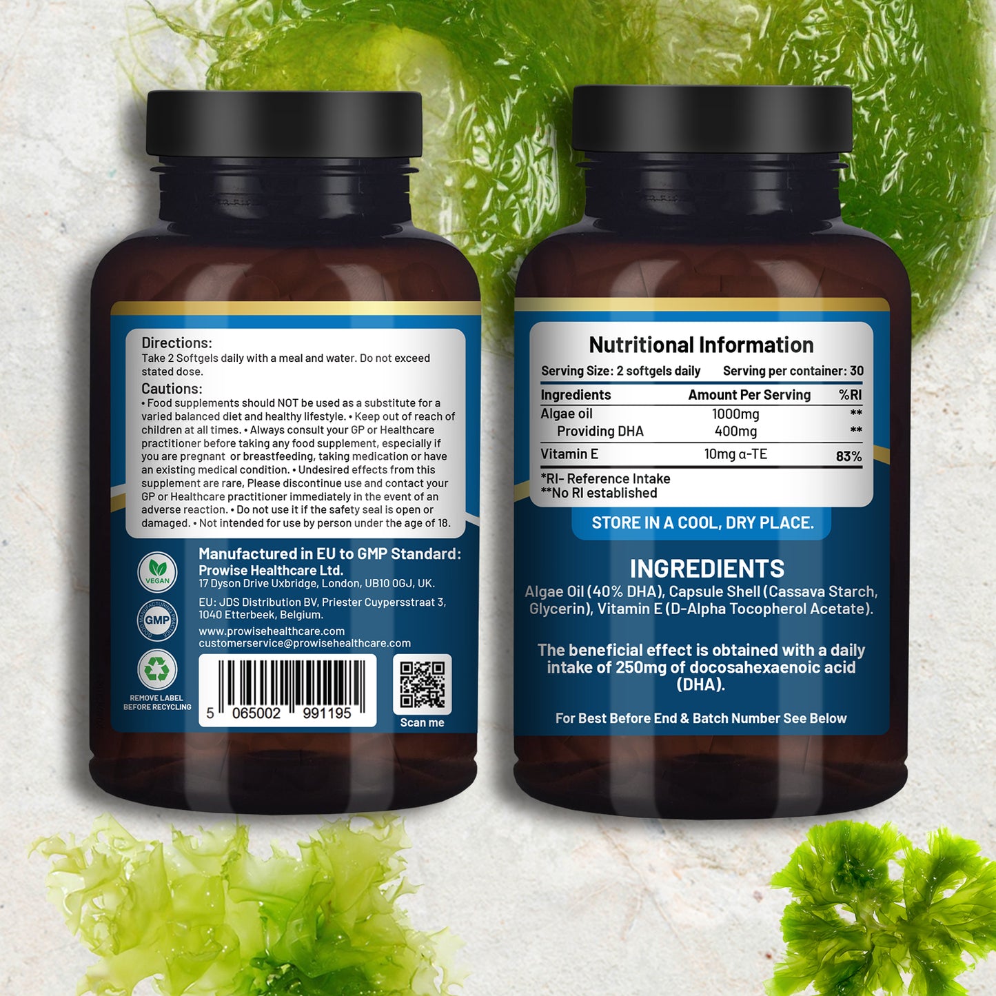 Prowise Vegan Omega-3 DHA Algae Oil, 60 Softgels with Vitamin E (400mg DHA) HTML