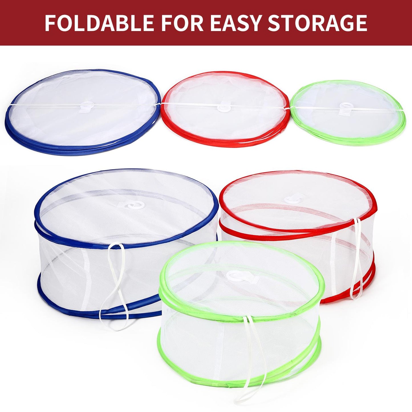 Set of 3 Pop-Up Food Covers — Reusable Mesh Bowl & Plate Covers, Collapsible