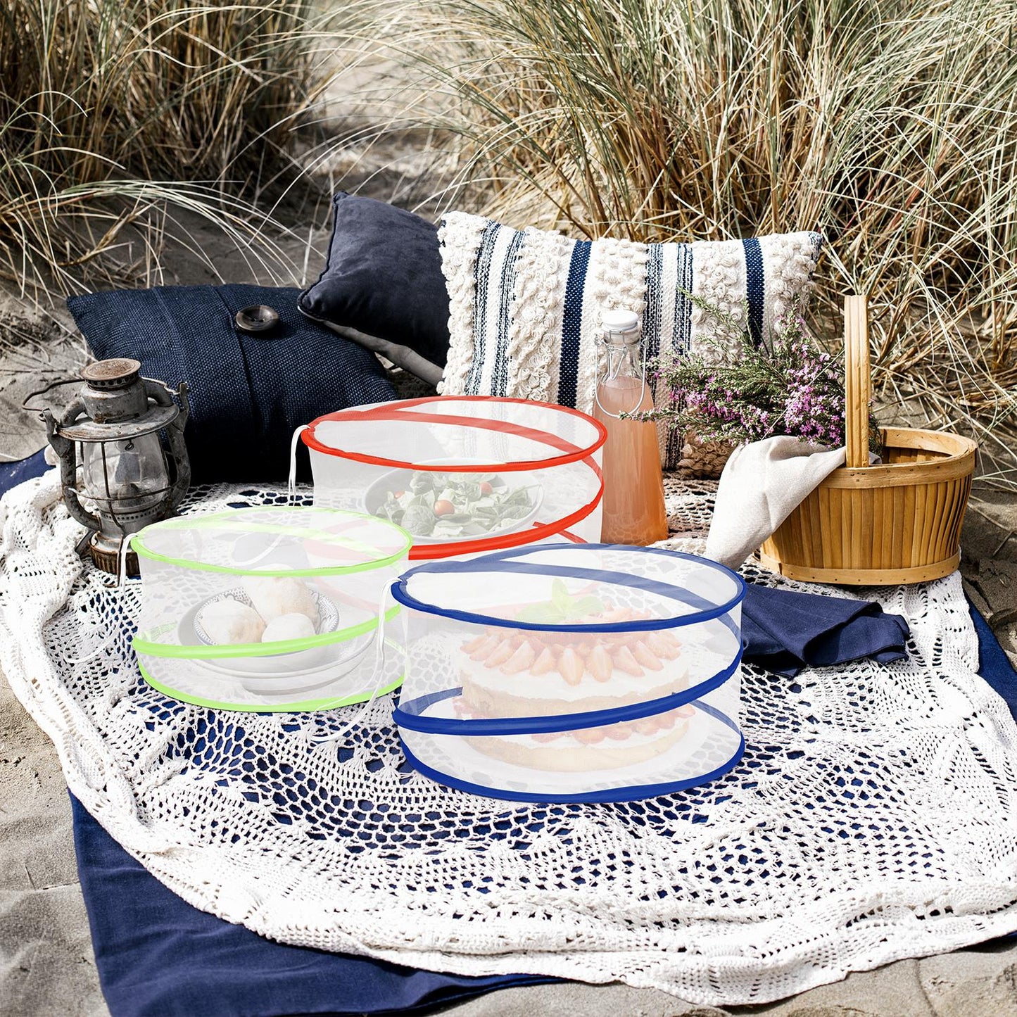 Set of 3 Pop-Up Food Covers — Reusable Mesh Bowl & Plate Covers, Collapsible