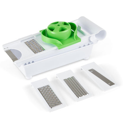 6-in-1 Multi-Grater & Slicer — 5 Interchangeable Blades, Food Holder & Safety Pusher