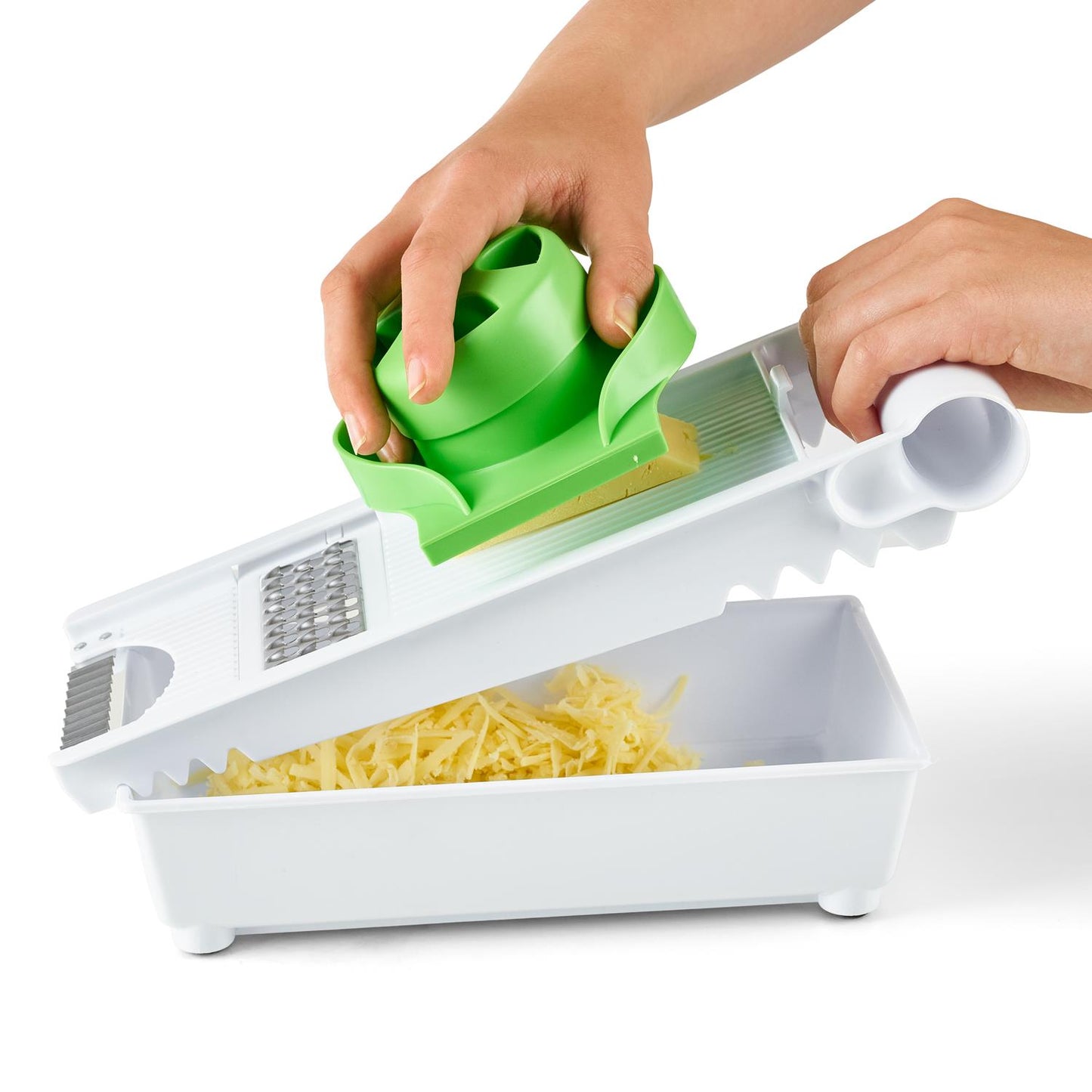 6-in-1 Multi-Grater & Slicer — 5 Interchangeable Blades, Food Holder & Safety Pusher