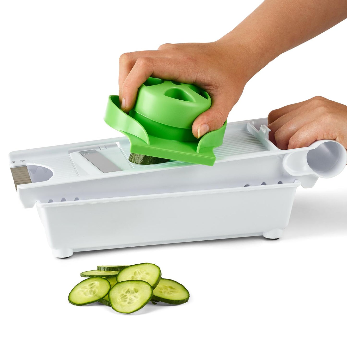 6-in-1 Multi-Grater & Slicer — 5 Interchangeable Blades, Food Holder & Safety Pusher