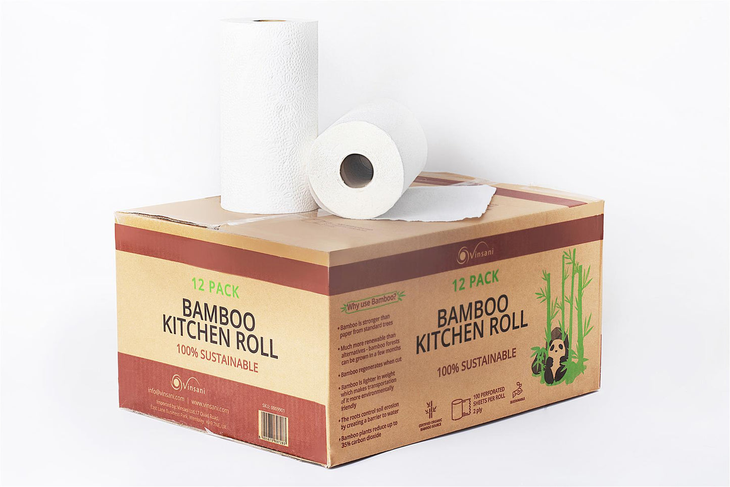 Bamboo Kitchen Roll Towels — 12-Pack, Eco-Friendly, Super Absorbent, 1200 Sheets