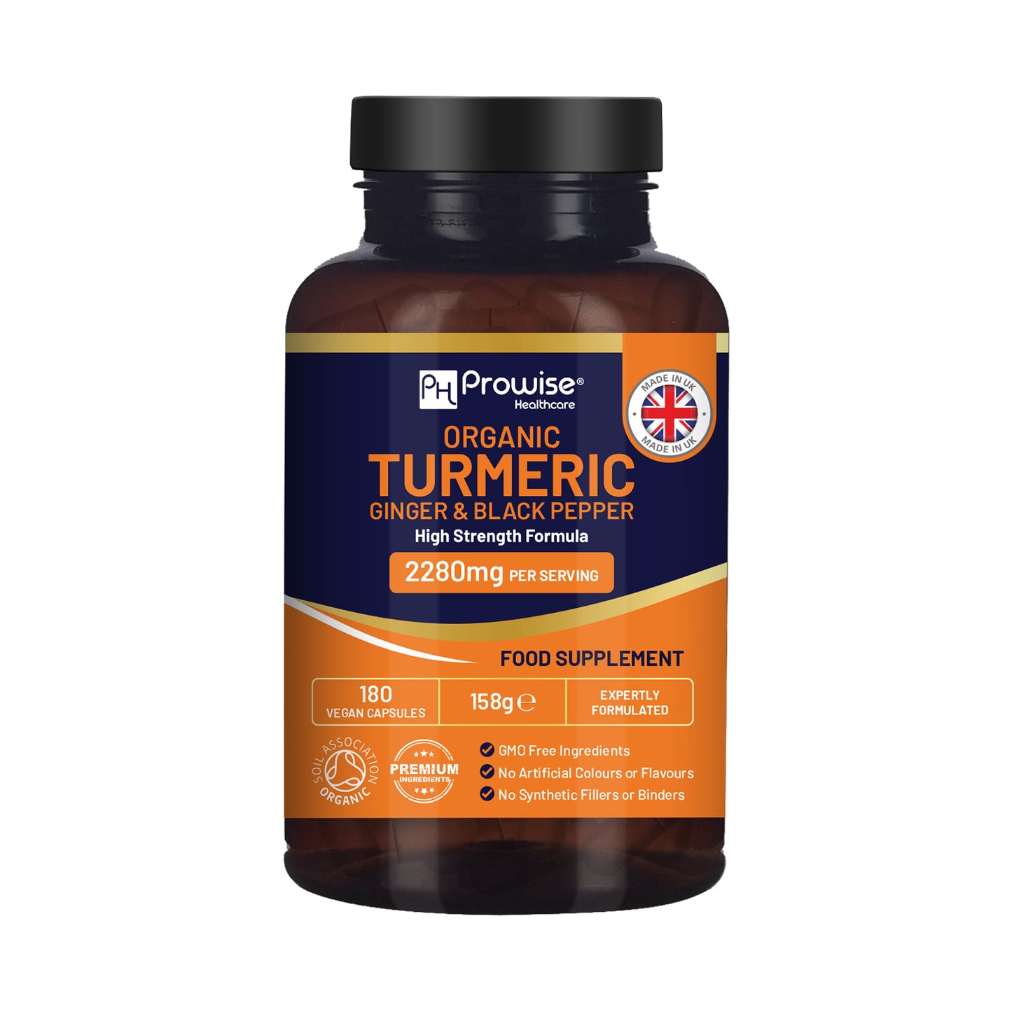 Organic Turmeric 2280mg Capsules w/ Black Pepper & Ginger | 180 Vegan Caps