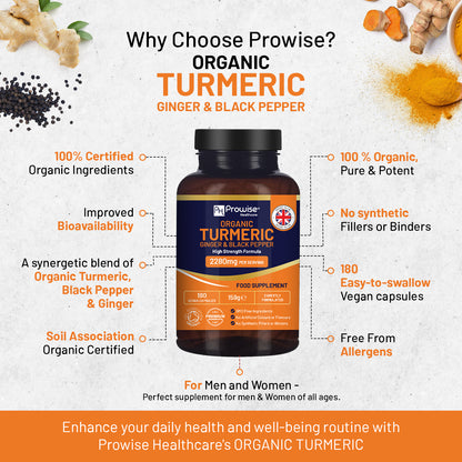 Organic Turmeric 2280mg Capsules w/ Black Pepper & Ginger | 180 Vegan Caps