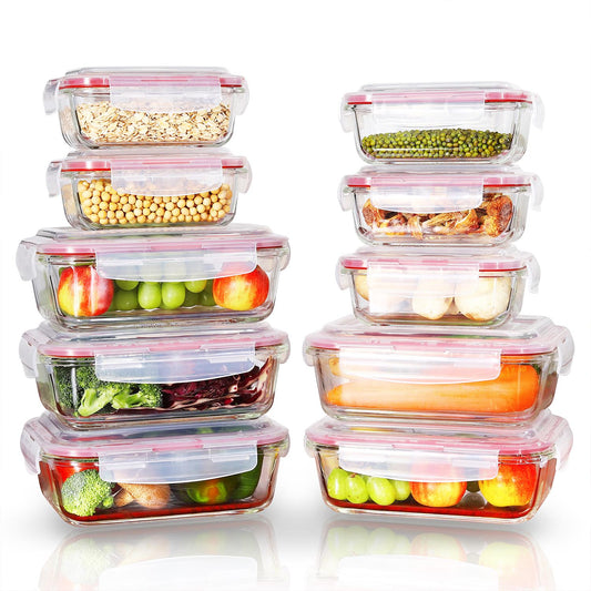 Airtight Glass Food Storage Containers with Leakproof Lids — 10-Pack, BPA-Free